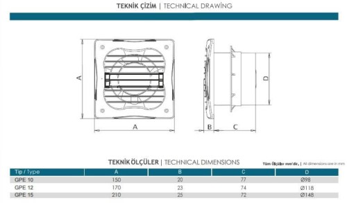 Güçtay Plastik Banyo Aspiratörü 10 Cm