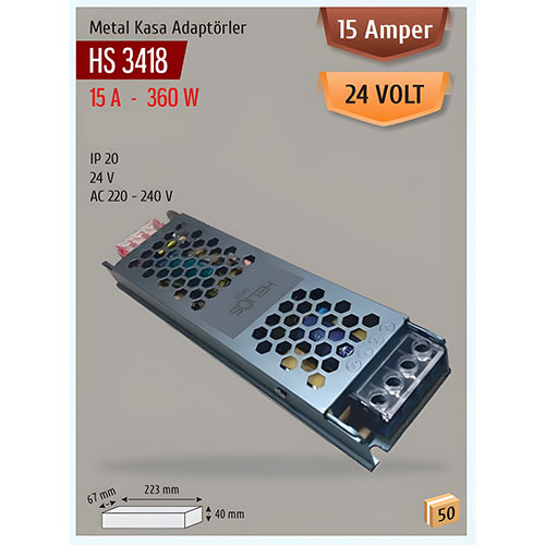 Helios 15 Amper AC-DC 24 Volt Trafo