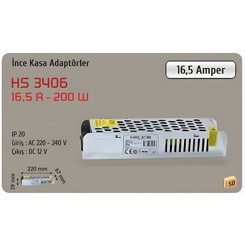 Helios Slim Led Trafo 12V-16,5 Amper-200W