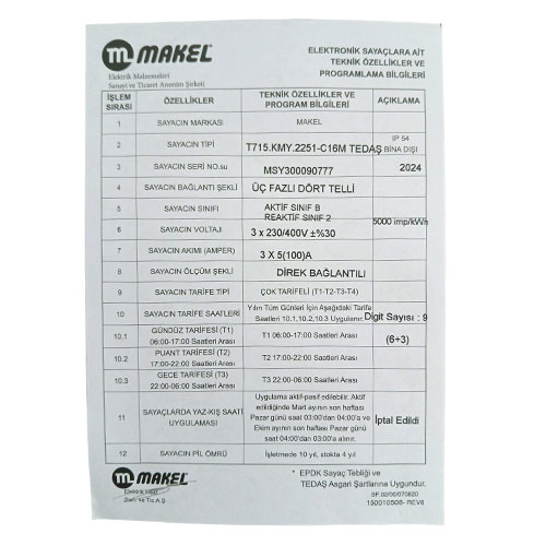 Makel 5/100 Kombi Elektrik Sayacı (Endüstriyel Sayaç) Makel 5/100 Kombi Elektrik Sayacı (Endüstriyel Sayaç)