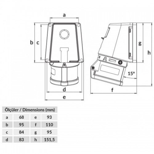 Bemis (Bc1-1505-2535) Cee Norm 5*16A 90 Eğik Duvar Priz Bemis (Bc1-1505-2535) Cee Norm 5*16A 90 Eğik Duvar Priz