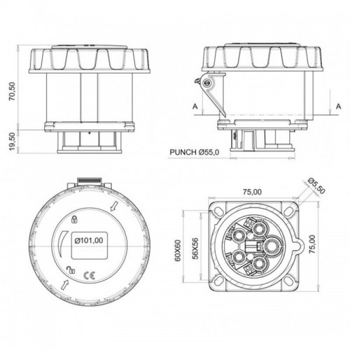 Bemis (Bc1-3505-7413) Cee Norm 5*32A Makina Priz Bemis (Bc1-3505-7413) Cee Norm 5*32A Makina Priz