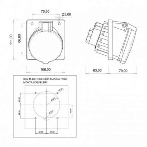 Bemis (Bc1-4504-2420) Cee Norm 4*63A 45 Eğik Makina Prizi Bemis (Bc1-4504-2420) Cee Norm 4*63A 45 Eğik Makina Prizi