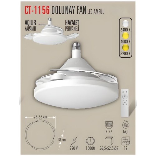 Cata Ct-1156 Dolunay Fan Led Ampul (Hayalet Pervaneli)