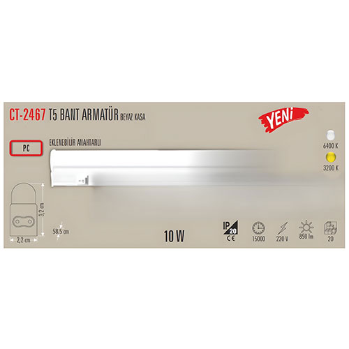 Cata Ct-2467 10W T5 Ledli Bant Armatür Günışığı Cata Ct-2467 10W T5 Ledli Bant Armatür Günışığı