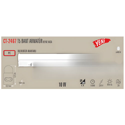 Cata Ct-2467 10W T5 Ledli Bant Armatür Beyaz Cata Ct-2467 10W T5 Ledli Bant Armatür Beyaz