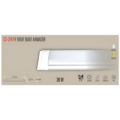 Cata Ct-2474 20W Ledli Bant Armatür / Beyaz Cata Ct-2474 20W Ledli Bant Armatür / Beyaz