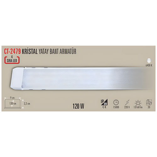 Cata Ct-2479 100W Kristal Yatay Bant Armatürü (Beyaz) Cata Ct-2479 100W Kristal Yatay Bant Armatürü (Beyaz)