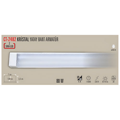Cata Ct-2482 60W Kristal Yatay Bant Armatür (Beyaz) - Görsel 3