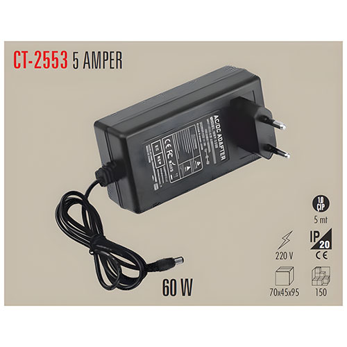Cata Ct-2553 12 Volt 5 Amper Fişli Adaptör 