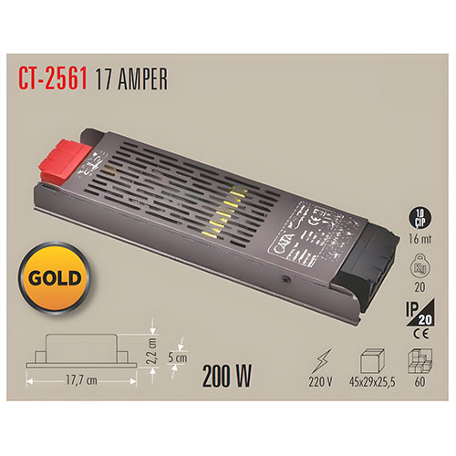 Cata Ct-2561 17 Amper 12V Slim Led Trafo