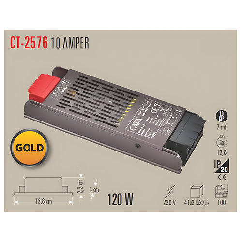 Cata Ct-2576 10 Amper Slim Şerit Led Trafosu 120W