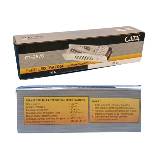 Cata Ct-2576 10 Amper Slim Şerit Led Trafosu 120W