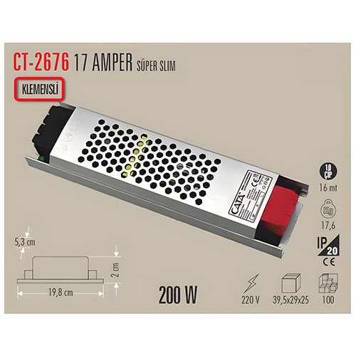 Cata CT-2676 17 Amper Led Trafo Süper Slim Fansız