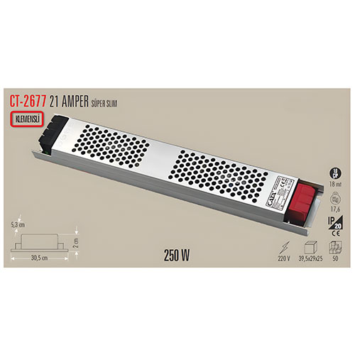 Cata CT-2677 21 Amper Led Trafo Süper Slim Fansız