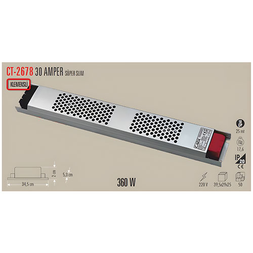Cata CT-2678 30 Amper Led Trafo Süper Slim Fansız