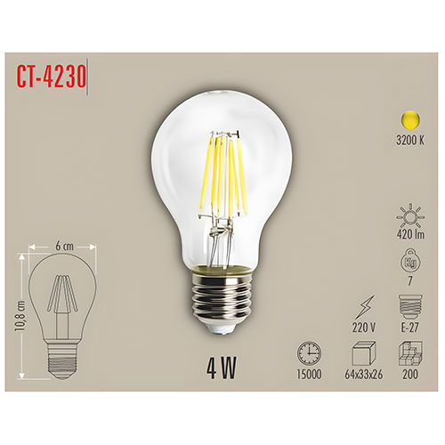 Cata Ct-4230 4W Edison Cop Led Ampul / Günışığı Cata Ct-4230 4W Edison Cop Led Ampul / Günışığı