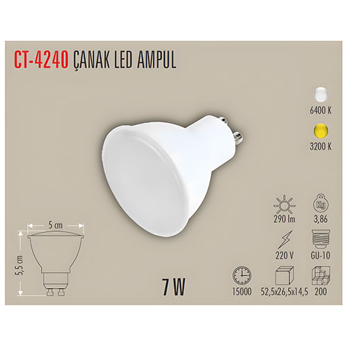 Cata Ct-4240 7W Led Gu10 Ampul /Günışığı Cata Ct-4240 7W Led Gu10 Ampul /Günışığı