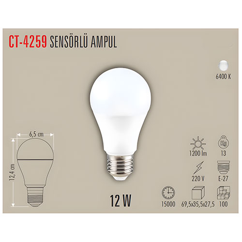 Cata Ct-4259 12W Sensörlü Led Ampül / Beyaz