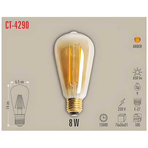 CATA CT-4290 8W Rustik Led Ampul / Amber CATA CT-4290 8W Rustik Led Ampul / Amber