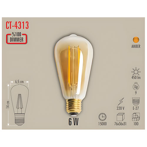 Cata Ct-4313 6W Rustik Led Ampul Amber - Dimmerli