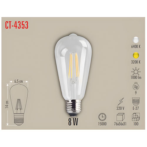 Cata Ct-4353 8W Uzun Flament Led Ampul - Günışığı