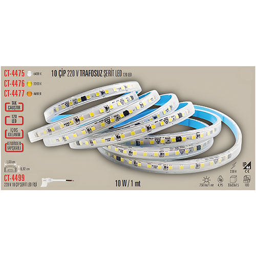 Cata Ct-4475 220V Yapışkanlı Şerit Led (Beyaz)