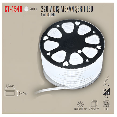 Cata Ct-4549 3 Çip 220V Dış Mekan Şerit Led / Beyaz