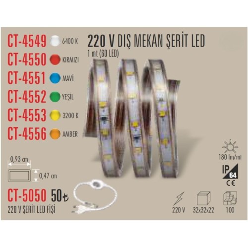 Cata Ct-4552 220V Dış Mekan Şerit Led / Yeşil