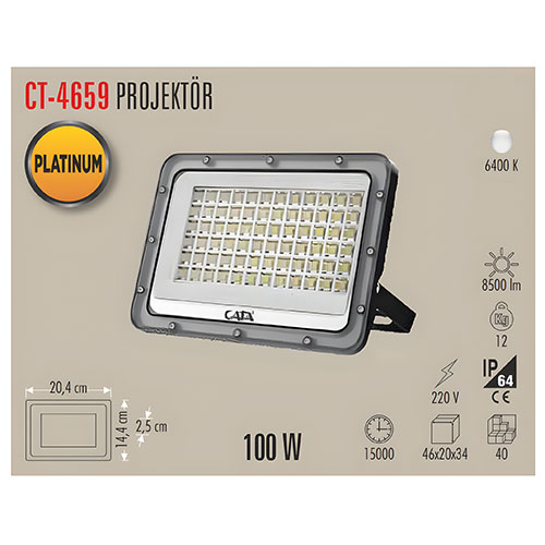 Cata Ct-4659 100W Slim Led Projektör (Beyaz) Cata Ct-4659 100W Slim Led Projektör (Beyaz)