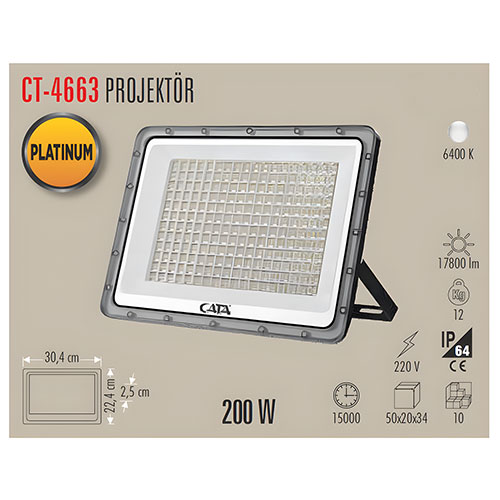 Cata Ct-4663 200W Ultra Slim Led Projektör 6500K