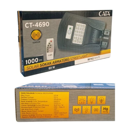 Cata Ct-4690 60W Solar Sokak Armatür /Beyaz