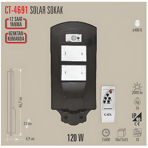 Cata Ct-4691 120W Solar Sokak Armatür /Beyaz Cata Ct-4691 120W Solar Sokak Armatür /Beyaz