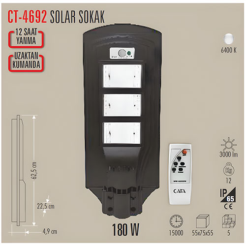 Cata Ct-4692 180W Solar Sokak Armatürü Beyaz Cata Ct-4692 180W Solar Sokak Armatürü Beyaz