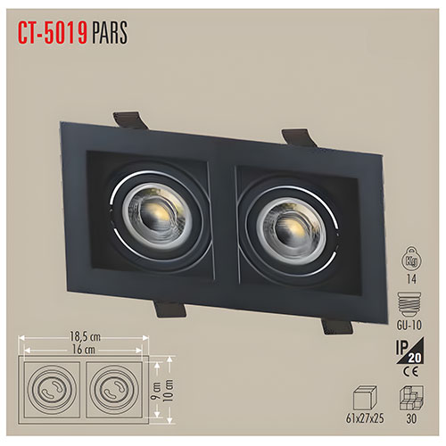 Cata Ct-5019 Pars Kare Spot (2 Li Siyah)