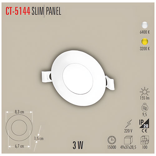 Cata Ct-5144 Eco 3W Panel Led Armatür / Beyaz