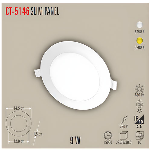 Cata Ct-5146 Eco 9W Panel Led Armatür / Beyaz