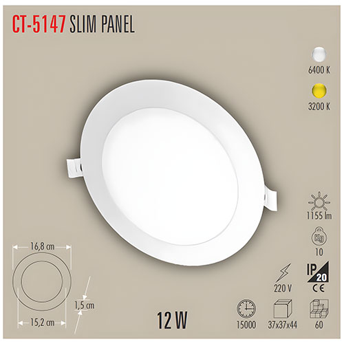 Cata Ct-5147 Eco 12W Panel Led Armatür / Beyaz Cata Ct-5147 Eco 12W Panel Led Armatür / Beyaz