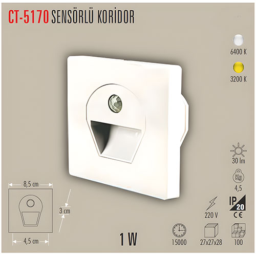 Cata Ct-5170 Sensörlü Ledli Koridor Armatür / Günışığı Cata Ct-5170 Sensörlü Ledli Koridor Armatür / Günışığı