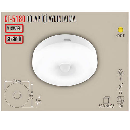 Cata Ct-5180 Sensörlü Mıknatıslı Kabin Led Armatür 4000K Cata Ct-5180 Sensörlü Mıknatıslı Kabin Led Armatür 4000K