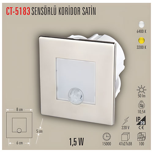 Cata Ct-5183 1,5W Radar Sensörlü Koridor Armatürü / Günışığı