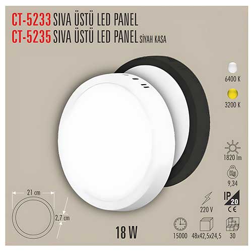 Cata Ct-5235 Siyah Kasa 18W Sıva Üstü Led Armatür Beyaz Cata Ct-5235 Siyah Kasa 18W Sıva Üstü Led Armatür Beyaz