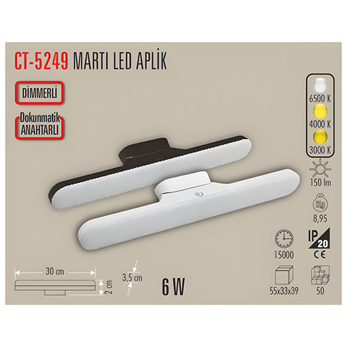 Cata Ct-5249 3W Martı Şarjlı Ledli Aplik - 3 Renk