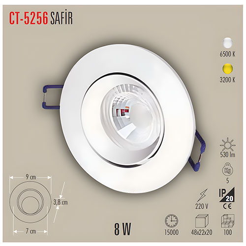 Cata Ct-5256 8W Safir Led Spot / Beyaz Cata Ct-5256 8W Safir Led Spot / Beyaz