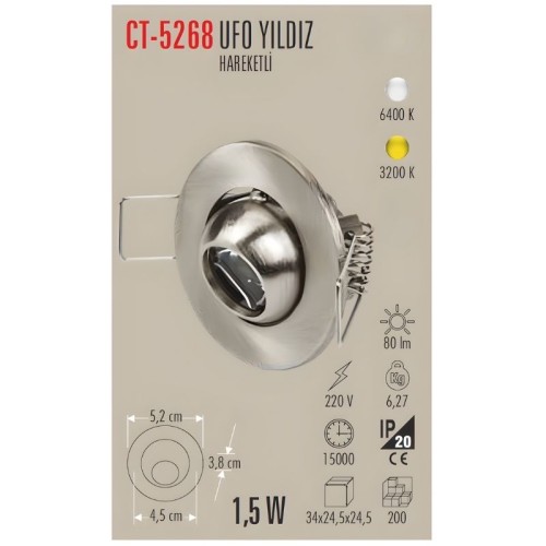 Cata Ct-5268 Yıldız Spot Hareketli / Beyaz Cata Ct-5268 Yıldız Spot Hareketli / Beyaz