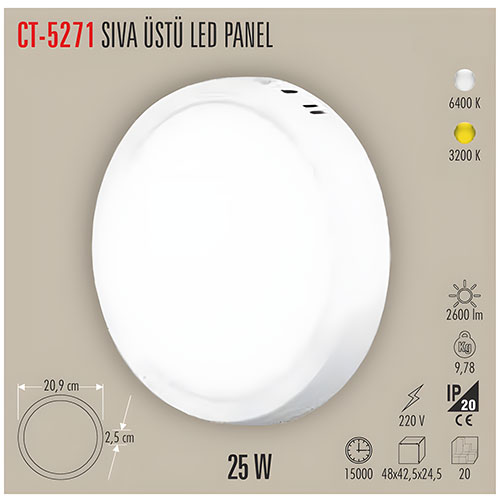 Cata Ct-5271 25W Damla Led Panel Armatür / Beyaz Cata Ct-5271 25W Damla Led Panel Armatür / Beyaz