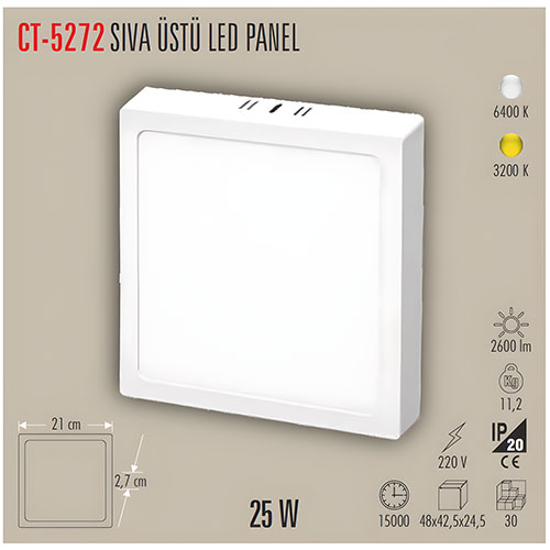 Cata Ct-5272 25W Damla Led Panel Armatür (Kare) / Beyaz