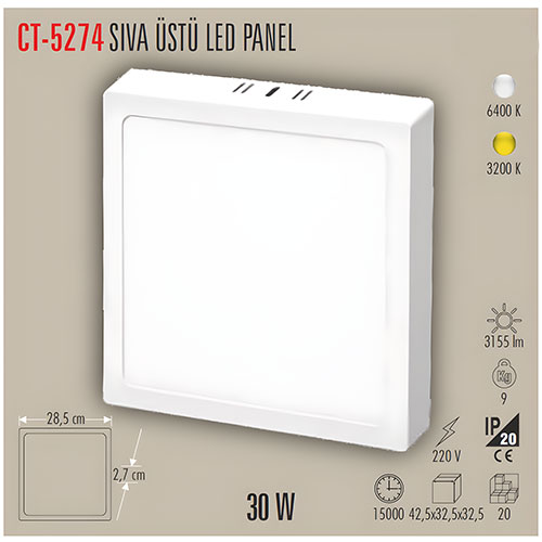 Cata Ct-5274 30W Damla Led Kare Armatür / Günışığı