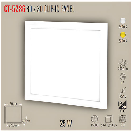 Cata Ct-5286 30*30 cm Clip-In Panel Led Armatür / Beyaz