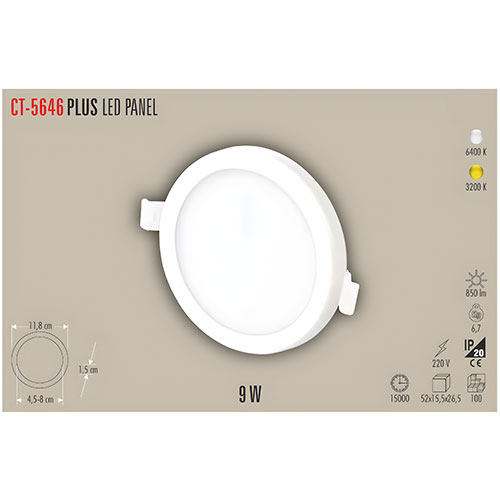 Cata Ct-5646 9W Plus Led Panel Armatür / Günışığı